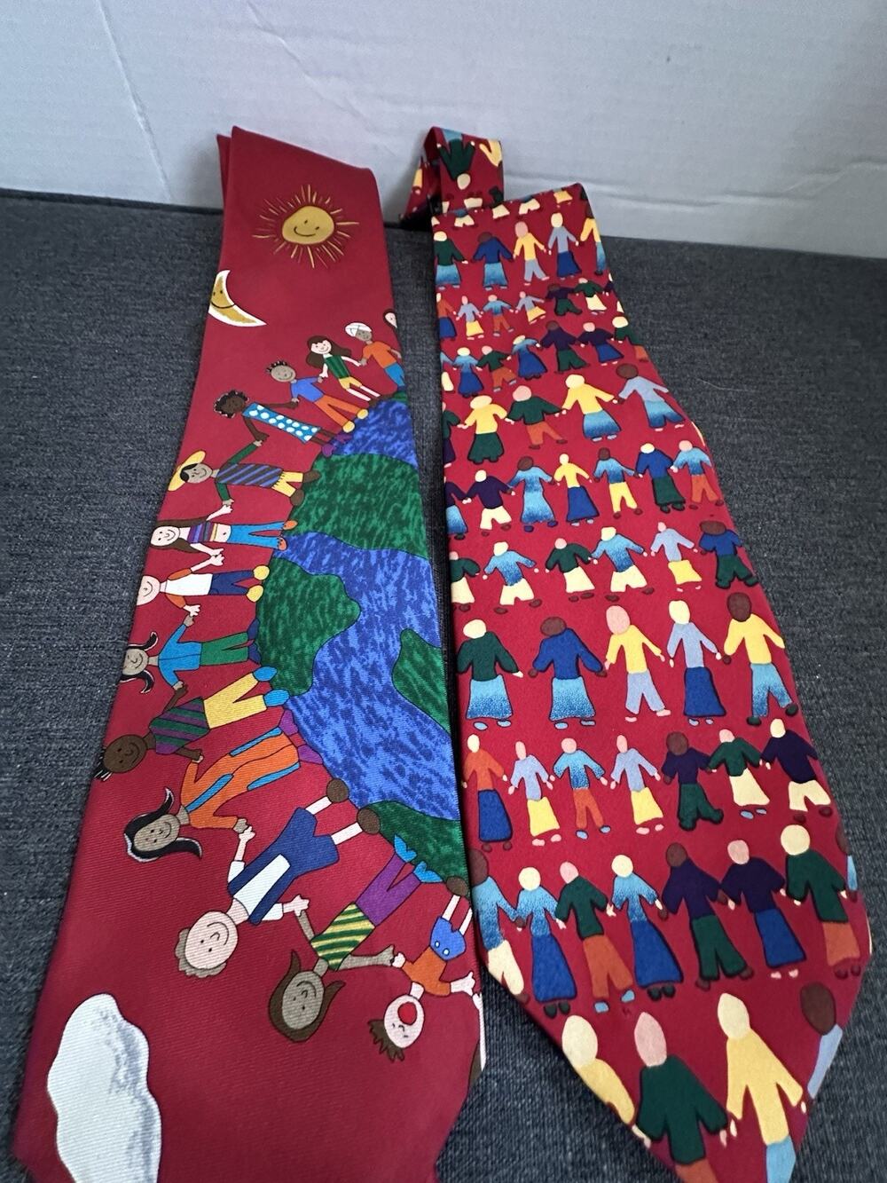 Vintage Save the Children Silk Necktie Lot of 2 Kids Art Red Charity Ties